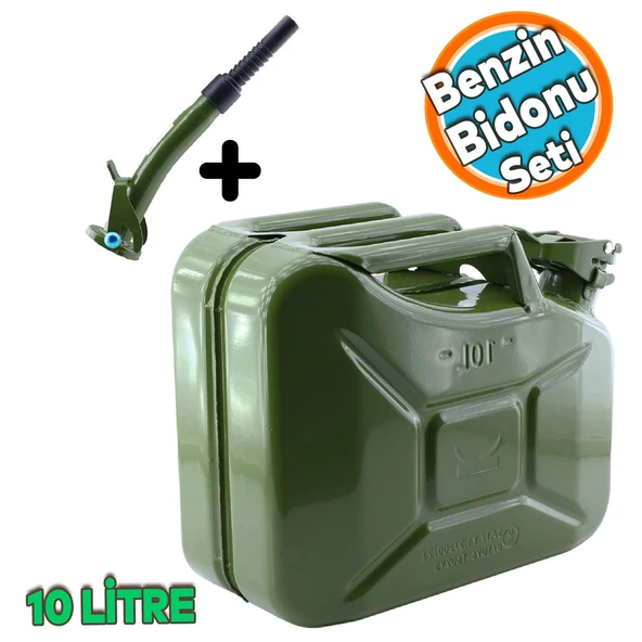 Metal Benzin Bidonu 10 Litre Akaryakıt Mazot Sıvı Taşıma Doldurma Depolama Bidonu + Aktarma Borusu ürün görseli 1