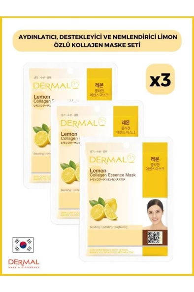 Dermal Aydınlatıcı, Destekleyici Ve Nemlendirici Limon Özlü Kollajen Maske 23 Gr 3 Adet ürün görseli 1