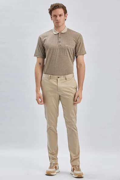 Bej Pamuklu Yandan Cepli Casual Slim Fit Chino Pantolon 1003240161 ürün görseli 1