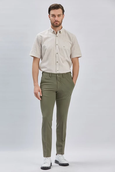 Haki Esnek Lastikli Yandan Cepli Casual Slim Fit Ayarlanabilir Kemer Pantolon 1003240162 ürün görseli 1
