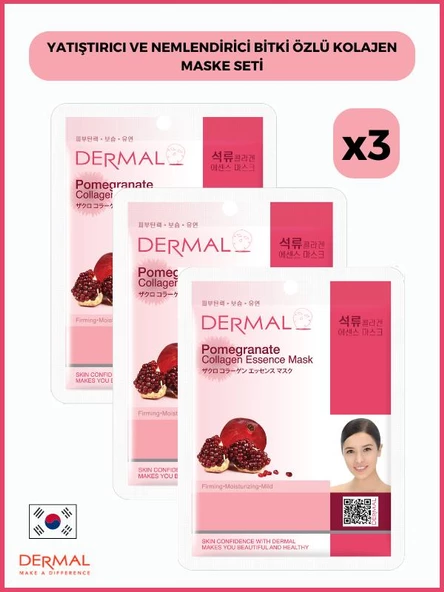 Dermal Sıkılaştırıcı, Nemlendirici Ve Yumuşatıcı Nar Özlü Kolajen Maske 23 gr 3 Adet ürün görseli 1