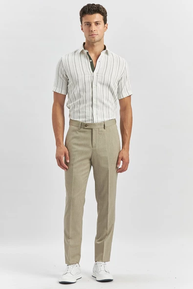 Bej Esnek Yandan Cepli Slim Fit Classic Pantolon 1003240165 ürün görseli 1