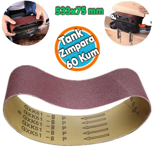 Sonsuz Bant 60 Kum Tank Palet Zımpara Kağıdı 75 x 533 mm ürün görseli 1