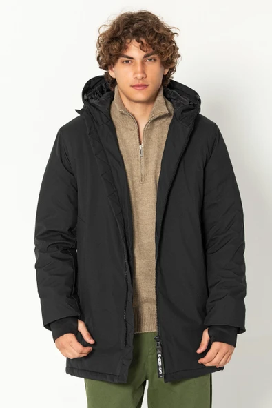 Erkek Teknolojik Kumaşlı Çift Fermuarlı Yağmur Ve Rüzgar Geçirmez Kalın Klasik Kışlık Mont ürün görseli 1