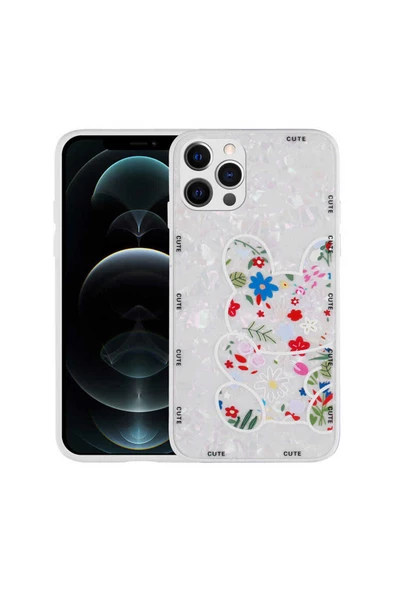 iPhone 12 Pro Max Uyumlu Desenli Sert Silikon Zore Mumila Kılıf-White Rabbit ürün görseli 1