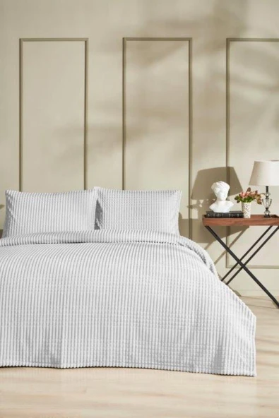 Özdilek Modern Line Çift Kişilik Battaniye Seti (220x240)-Piramit Gri ürün görseli 1