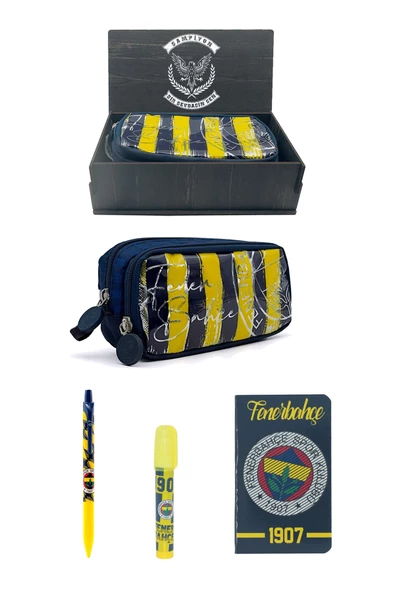 Fenerbahçe Orijinal Kalemlik Set 4lü Kırtasiye Hediye Seti 2 Bölmeli Kalem Kutusu Ahşap Kutulu ürün görseli 1