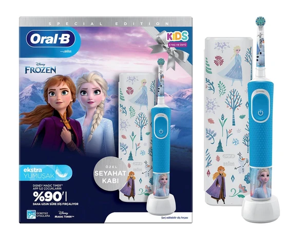 Oral-B D100 Vitality Frozen Çocuklar İçin Ekstra Yumuşak Şarj Edilebilir Diş Fırçası  Seyahat Kabı ürün görseli 1