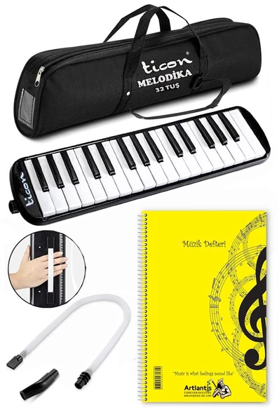 Melodika 32 Tuşlu Siyah Bez Çantalı 1 Adet Müzik Defteri A4 Plastik Kapak 40 Yaprak Spralli 1 Adet Hortumlu Melodika Askılı Taşıma Kulplu Okul Öğrenci ürün görseli 1