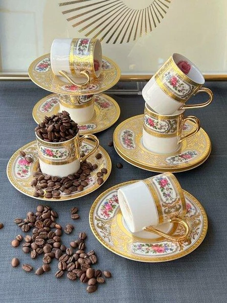 Royking Çiçek Desen 6 lı Kahve Fincan Takımı MNG 19 ürün görseli 1