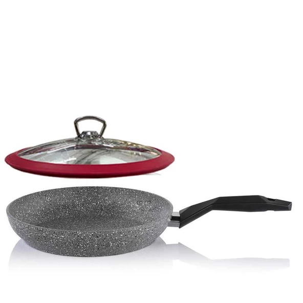 Schafer Granit Tava 24 CM Kırmızı Silikon Kapaklı ürün görseli 1
