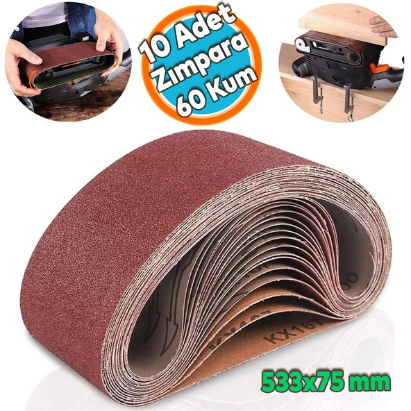 Sonsuz Bant 60 Kum Tank Palet Zımpara Kağıdı 75 x 533 mm (10 ADET) ürün görseli 1