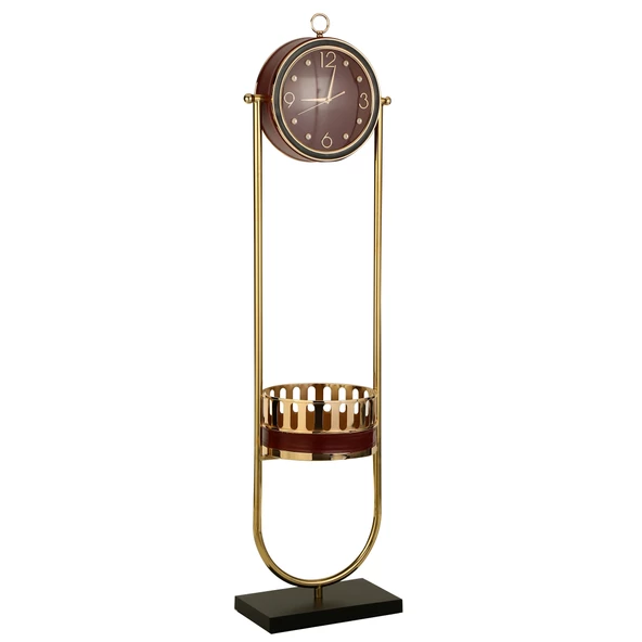 Crearthome Gold Kahve Raflı Dekoratif Ayaklı Saat 38*20*152 cm AK.JD0175 ürün görseli 1