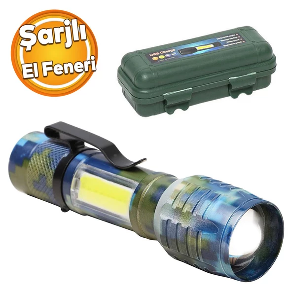Beyaz Işık  Kamp Lambası Gece Aydınlatma 5 W Led Sağlam El Feneri Şarjlı Modlu Işıldak ürün görseli 1
