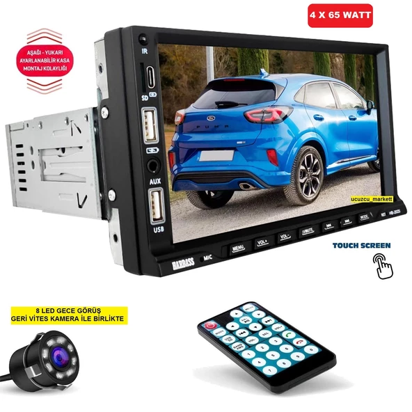 7 İnç Tofaş Model Double Teyp + 8 Led Geri Vites Kamera (4X65 Watt Bluetooth - Video İzleme - Usb/Sd Kart - Yukarı Aşağı Ayarlanabilir) ürün görseli 1