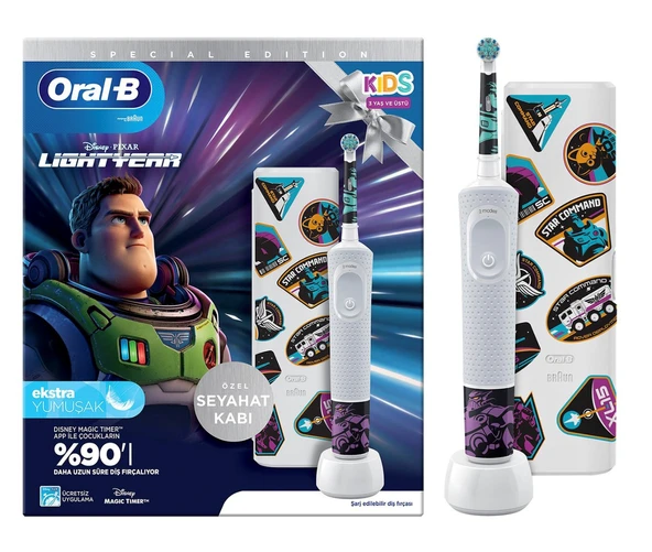 Oral-B D100 Vitality Lightyear Ekstra Yumuşak Şarj Edilebilir Çocuk Diş Fırçası ve Seyahat Kabı ürün görseli 1