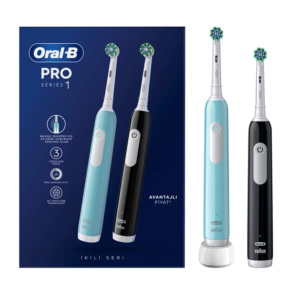 Oral-B Pro Series 1 İkili Siyah ve Mavi Şarjlı Diş Fırçası ürün görseli 1