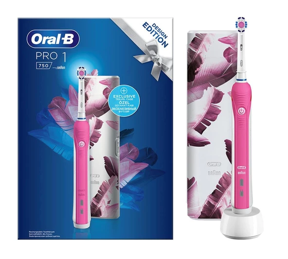 Oral-B Pro 750 Pembe Şarj Edilebilir Diş Fırçası ve Seyahat Kabı Seti ürün görseli 1