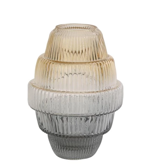 Crearthome Topaç Dekoratif Cam Vazo Sarı-Gri 16,5*16,5*23,5 cm AK.JK0022 ürün görseli 1