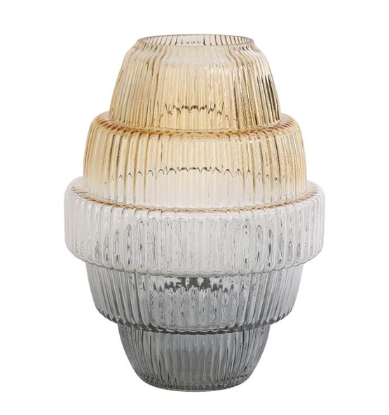 Crearthome Topaç Dekoratif Cam Vazo Sarı-Gri 22,5*22,5*30 cm AK.JK0024 ürün görseli 1