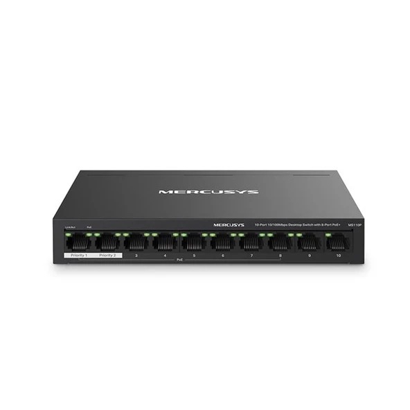 MERCUSYS 10-PORT MS110P 10/100 YÖNETİLMEZ 65W 8-PORT POE SWITCH ürün görseli 1