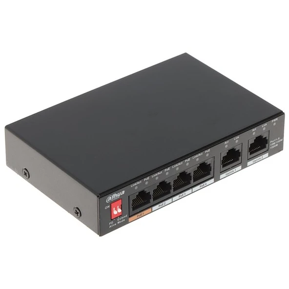 DAHUA 6port 60w 4port PoE PFS3006-4GT-60-V2 GIGABIT 2X-UPLINK Yönetilemez Switch ürün görseli 1