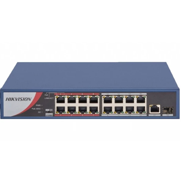 HIKVISION 16port 130w FULL PoE DS-3E0318P-E/M(B) 10/100 Yönetilemez Switch ürün görseli 1
