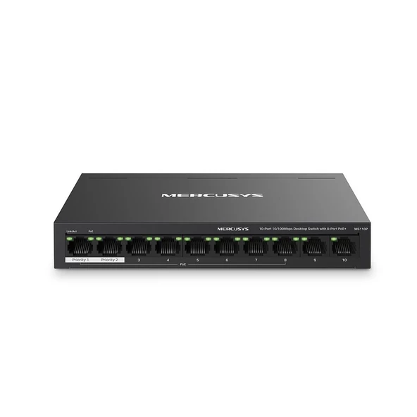 MERCUSYS 10-PORT MS110P 10/100 YÖNETİLMEZ 65W 8-PORT POE SWITCH ürün görseli 1