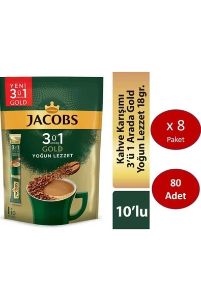 Jacobs 3'ü 1 Arada Gold Yoğun Lezzet Karışım Kahve 2'li 40 x 18 G ürün görseli 1