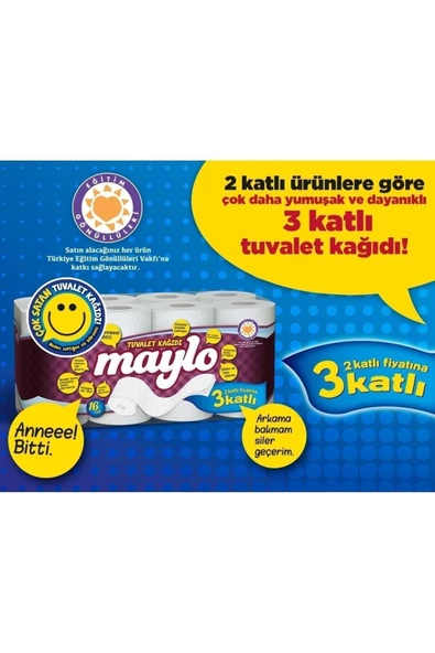 Maylo 3 Katlı Tuvalet Kağıdı 2 x 32'li - Resim 3