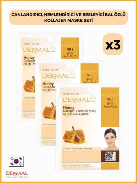Dermal Canlandırıcı, Nemlendirici Ve Besleyici Bal Özlü Kollajen Maske 23 Gr 3 Adet ürün görseli 1