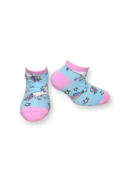Me-vo Tekli Bebe Mavisi Renkli Esnek Nem Alabilen Pamuklu Unicorn Desenli 7-10 Yaş Kız Çocuk Patik Çorap ürün görseli 1