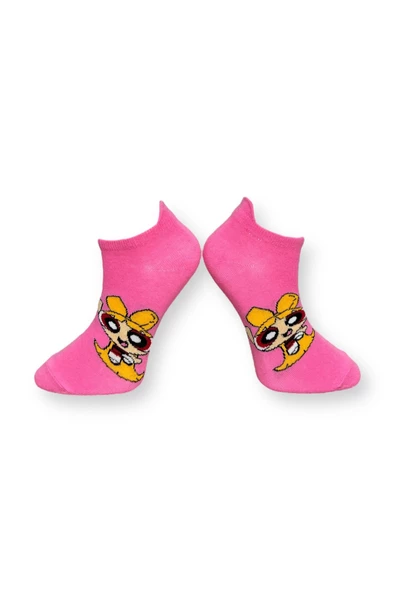 Me-vo Tekli Pembe Renkli Bay/Bayan Unisex Esnek Nem Alabilen Pamuklu Çizgi Film Karakterli Patik Çorap ürün görseli 1