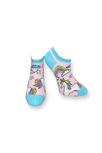 Me-vo Tekli Gökkuşağı Renkli Bay/Bayan Unisex Esnek Nem Alabilen Pamuklu Unicorn Desenli Patik Çorap ürün görseli 1