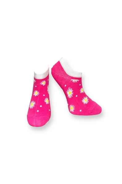 Me-vo Tekli Pembe Renkli Bay/Bayan Unisex Esnek Nem Alabilen Pamuklu Çiçek Desenli Patik Çorap ürün görseli 1