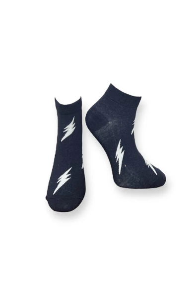 Me-vo Tekli Lacivert Renkli Bay/Bayan Unisex Esnek Nem Alabilen Pamuklu Şimşek Desenli Patik Çorap ürün görseli 1