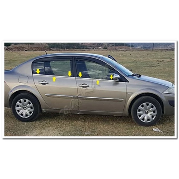 Markadan Renault Megane 2 Sedan Krom Cam Çıtası 2004-2010 4 Parça Paslanmaz Çelik ürün görseli 1