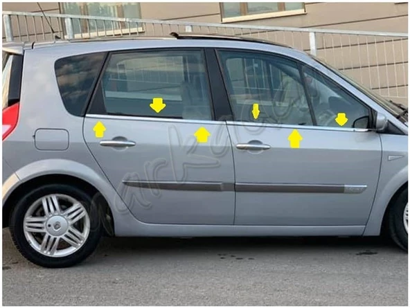 Renault Scenic 2 Krom Cam Çıtası 2003-2009 4 Parça Paslanmaz Çelik ürün görseli 1