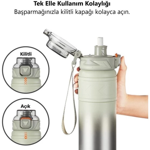 TKK Çelik Termos Matara 900ML Gri Yeşil - Resim 4