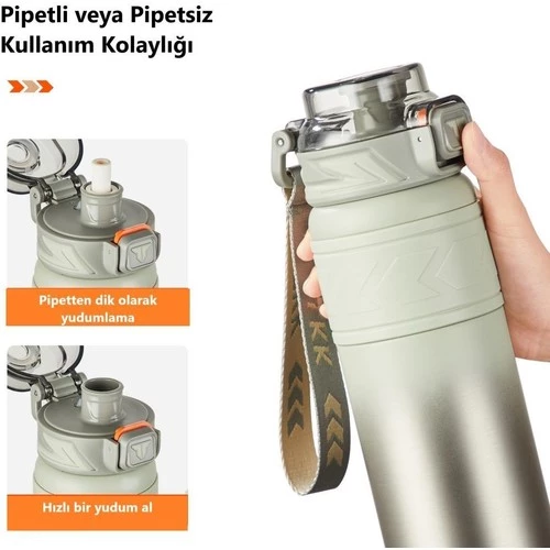 TKK Çelik Termos Matara 900ML Gri Yeşil - Resim 5