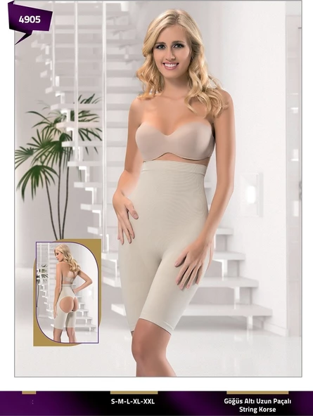 Beden Küçülten Seamless Dikişsiz Mideli Uzun Paçalı String Korse ürün görseli 1
