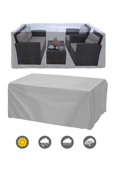 ByLizard Bahçe Mobilya Brandası 260x160x80 Cm Masa Sandalye Koruma Örtüsü Kılıf Gri Su Geçirmez ürün görseli 1