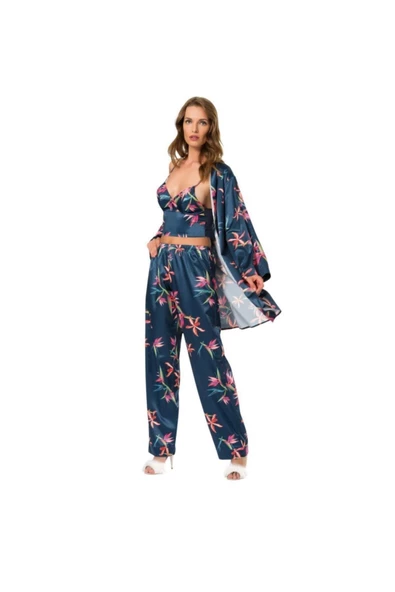 Saten Desenli Pijama Takımı ürün görseli 1