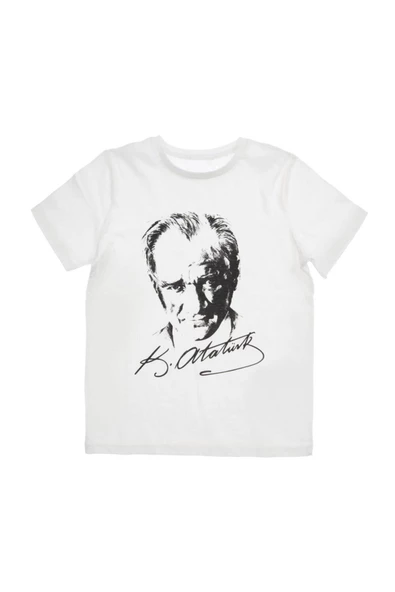 Unisex Çocuk Beyaz Atatürk Baskılı Kısa Kollu T-shirt ürün görseli 1