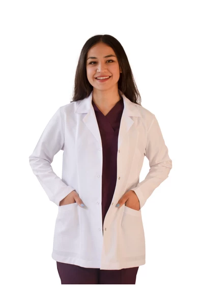 Gömlek Yaka Ceket Boy Beyaz Kadın Doktor Öğretmen Laboratuvar Önlüğü ürün görseli 1