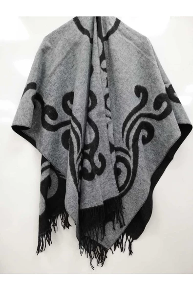 Kadın Kışlık Çift Taraflı Panço Omuz Şalı ürün görseli 1