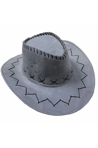 Ends Bağcıklı Çocuk Boy Nubuk Süet Kovboy Şapkası Koyu Gri Renk ürün görseli 1