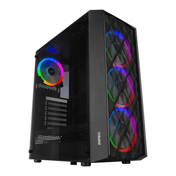 Everest Bumpy Psu Yok 4*12Cm Argb Fanlı Tempered Camlı Gamıng Kasa ürün görseli 1