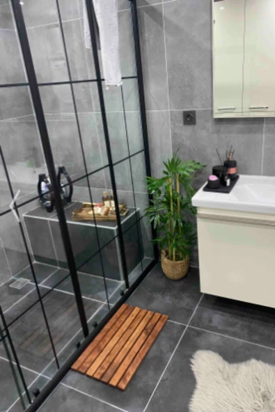 Ahşap Banyo Paspası Dekoratif Banyo Paspası Masif Banyo Paspas 60*30 Cm ürün görseli 1
