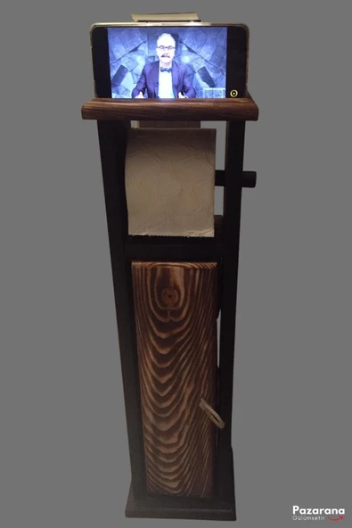 Ahşap Wc Kağıtlık Tuvalet Telefon Tutucu Standı Özellikli Banyo Kağıtlık ürün görseli 1